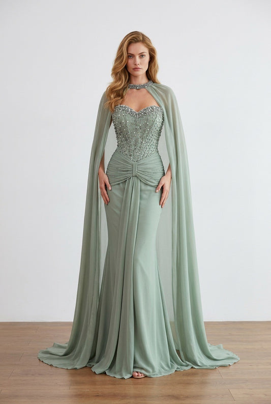 Celeste Crystal Cape Gown