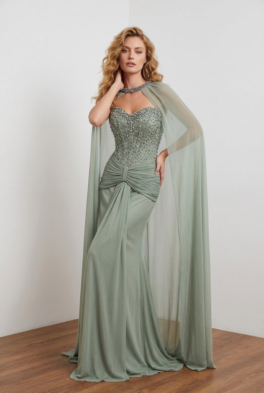 Celeste Crystal Cape Gown