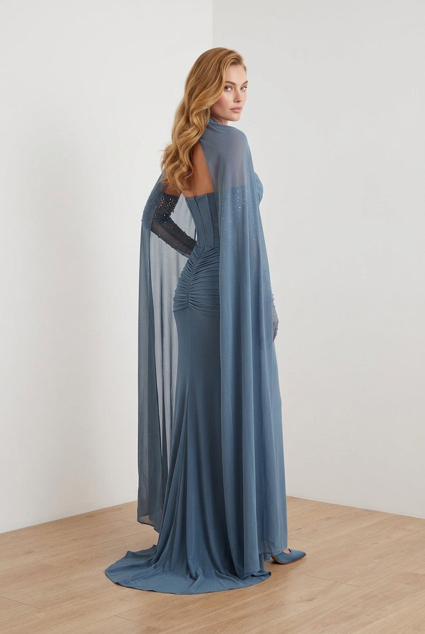 Celeste Crystal Cape Gown