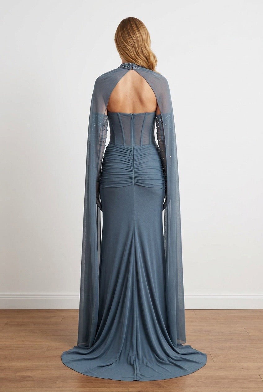 Celeste Crystal Cape Gown